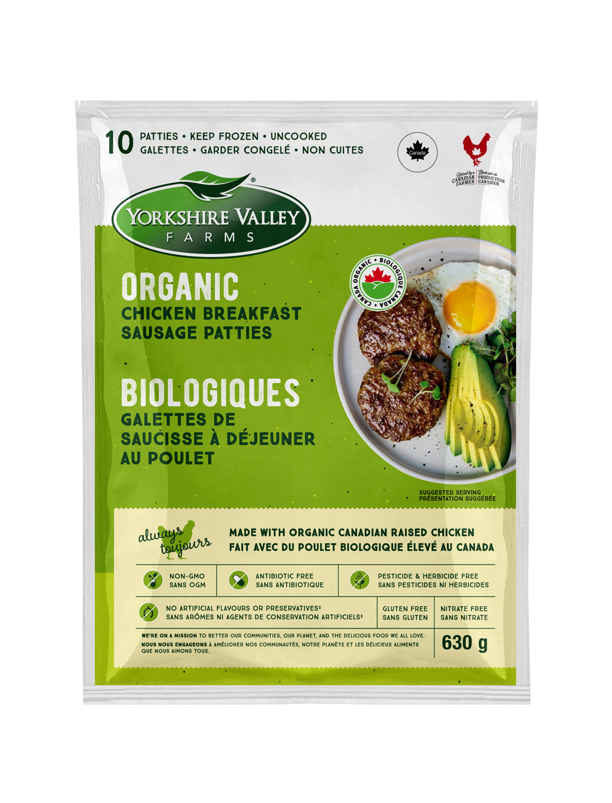 Organic Chicken Breakfast Sausage Patty Yorkshire Valley Farms