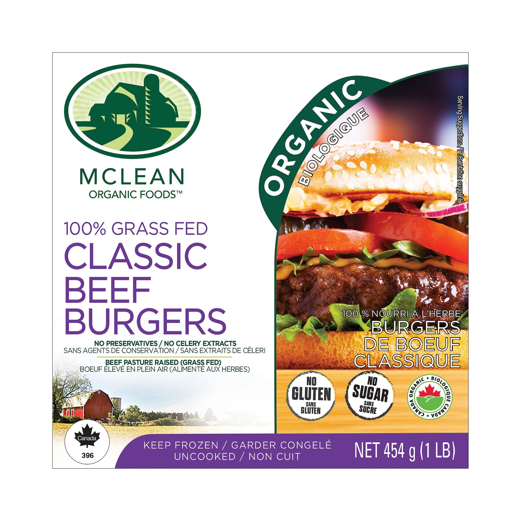 100 Grass Fed Organic Beef Burger 4/box Yorkshire Valley Farms