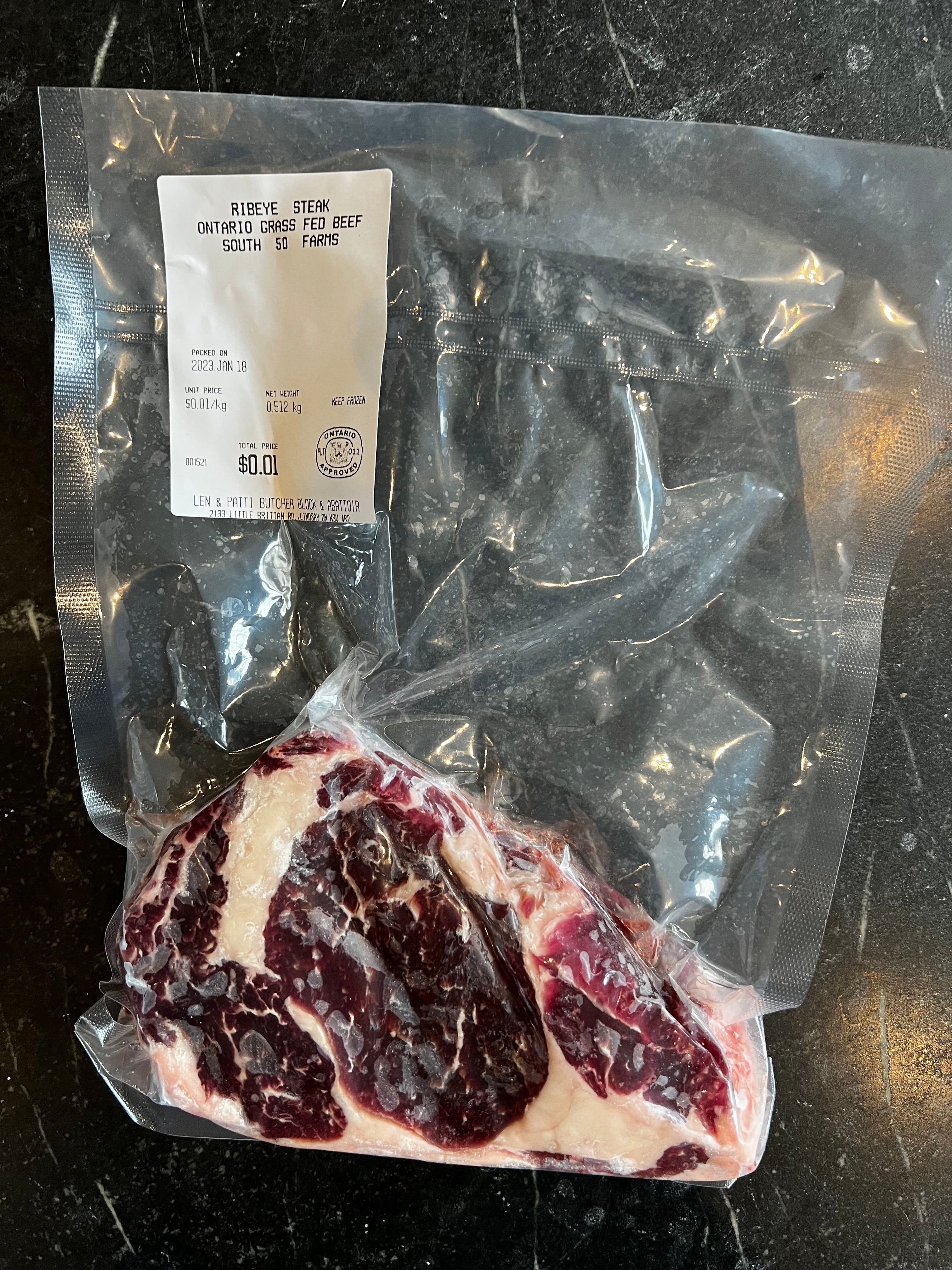 Ontario-Raised Grass-Fed Ribeye Steak, bone-in 325 - 540g